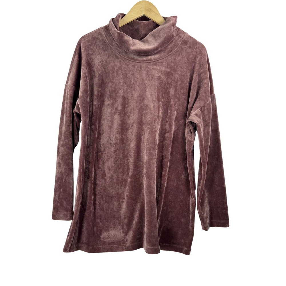 Pure Jill Velour Tunic sz L Mauve Funnel Neck cozy lounge wear jewel‎ tone